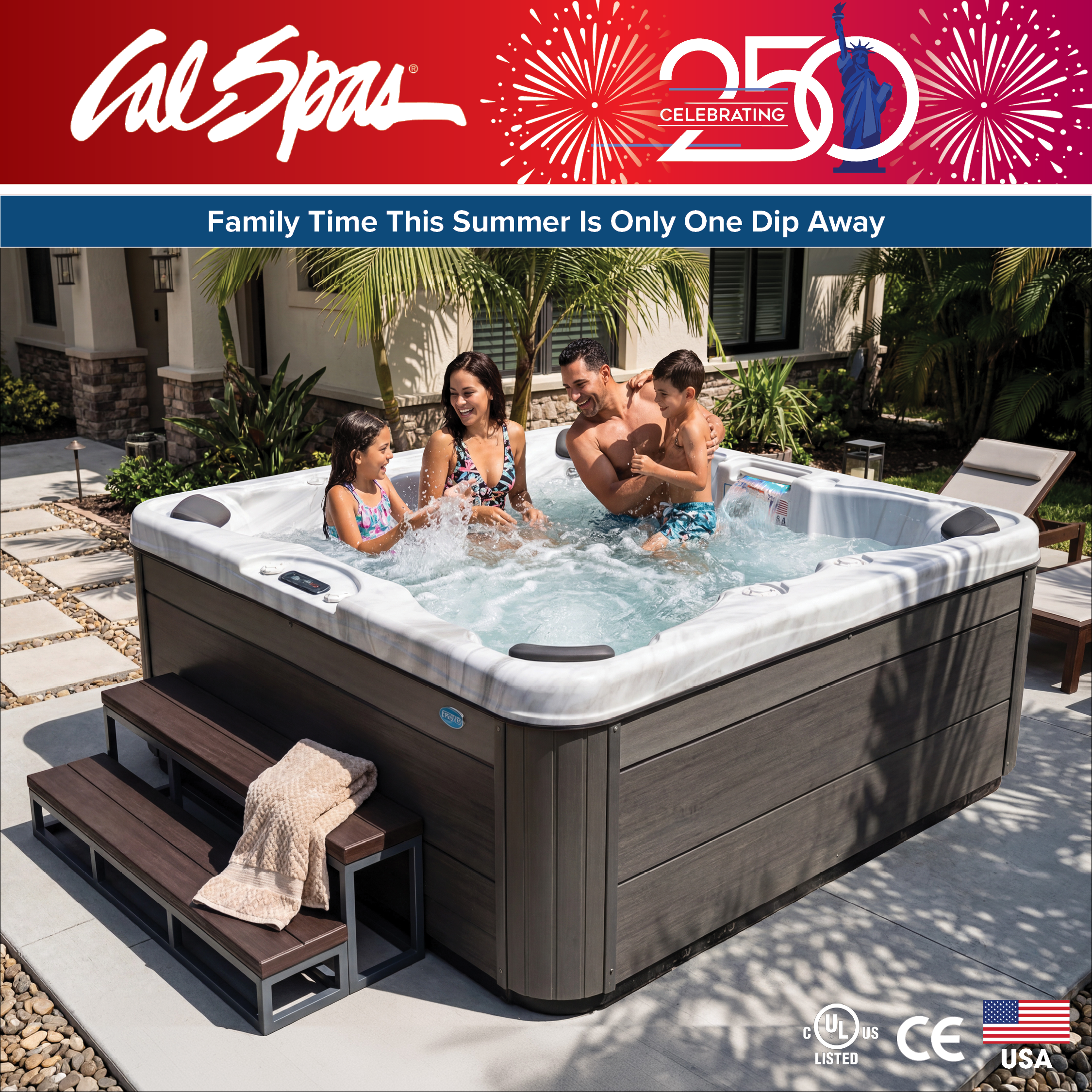 Calspas hot tub being used in a family setting - Pierre